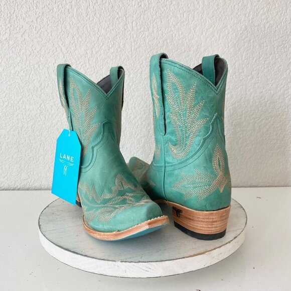 Lane Boots Shoes - NEW Lane LEXINGTON Turquoise Cowboy Boots Womens 8 Short Leather Ankle Snip Toe